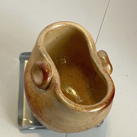 Raku Stoneware Pottery Pot Vase Signed Teri ? Orange/Copper Lava Type Glaze 3.7” - Picture 5 of 15